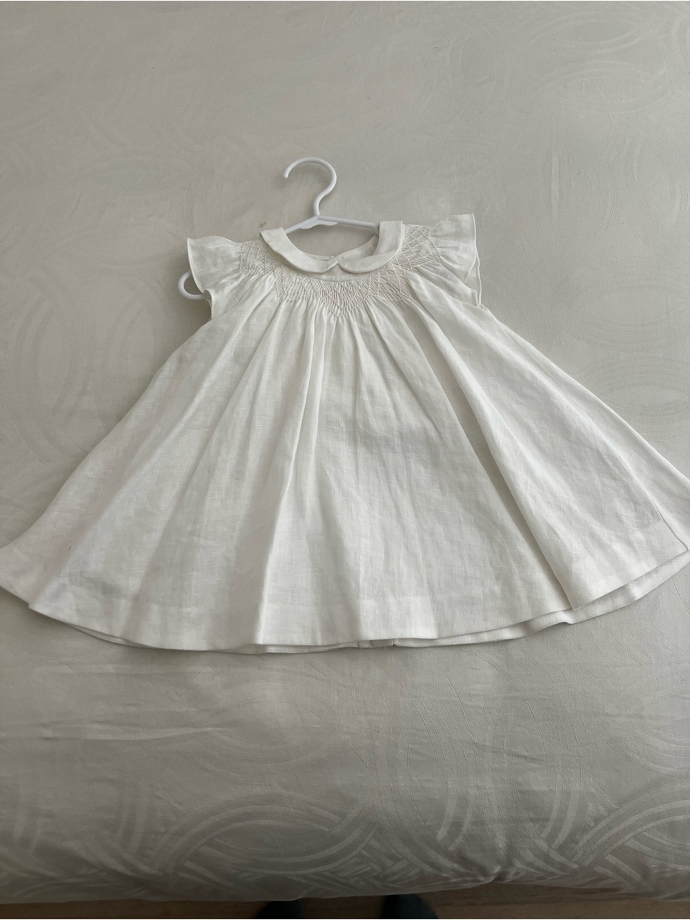 Jacadi Cream Smocked Baby Dress with Peter Pan Collar
